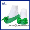 High Quality knitted girls knee high socks with ribbon bow